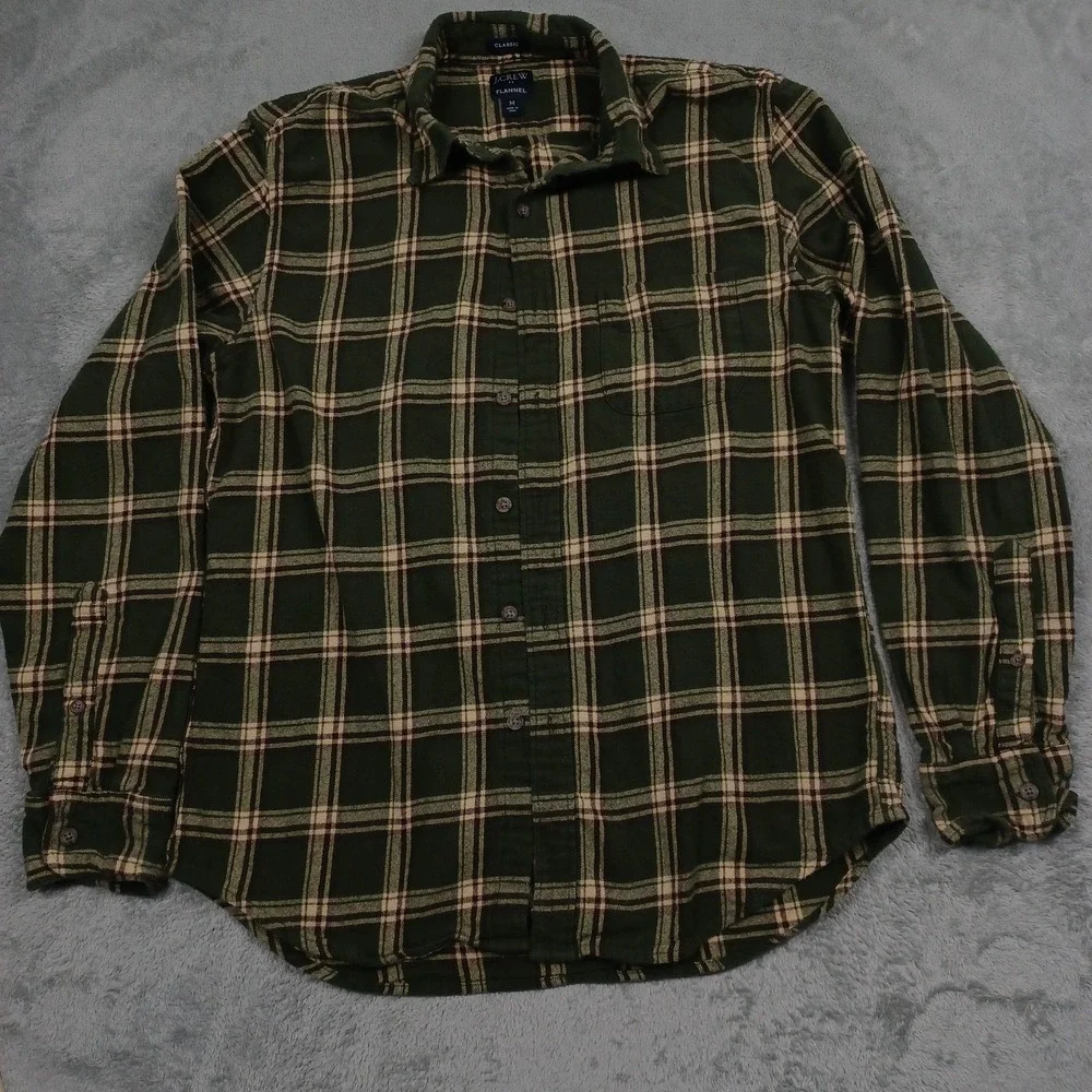 J Crew Shirt‎ Mens Medium Green Plaid Button Up Flannel Classic Casual